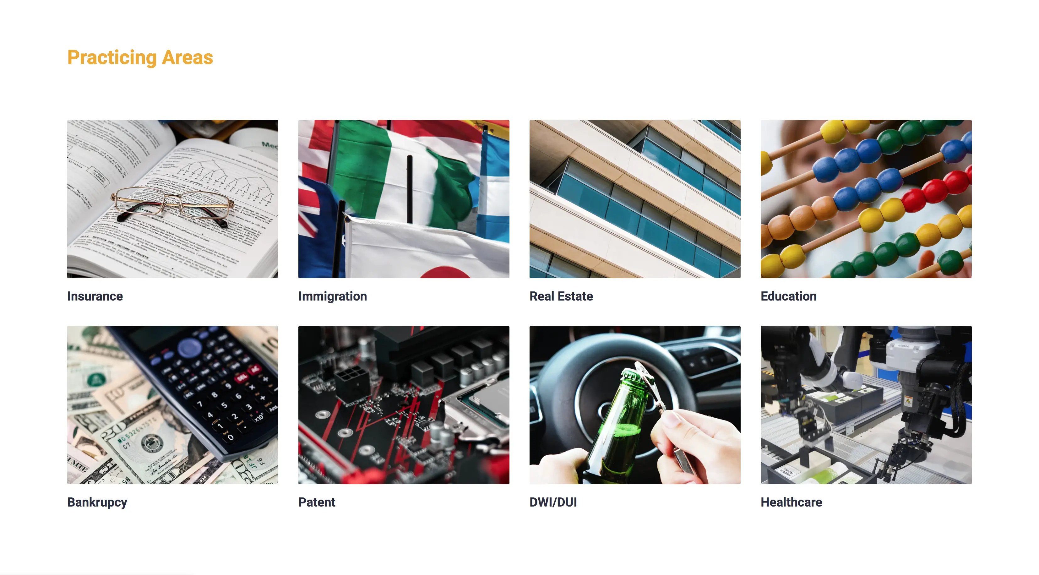 Attorney firm web site visual example part 3, practice areas