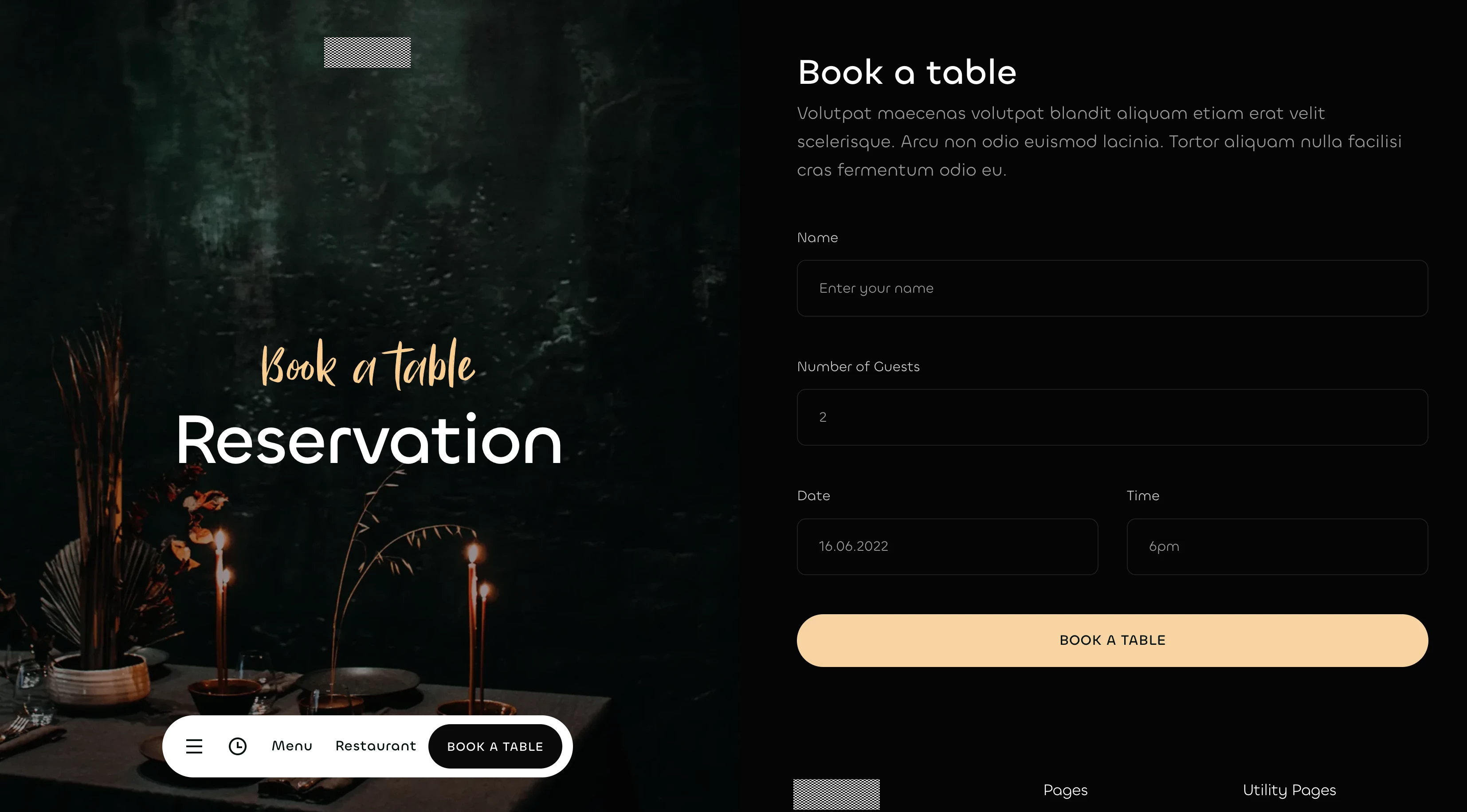 Restaurant B web site visual example part 3, reservation