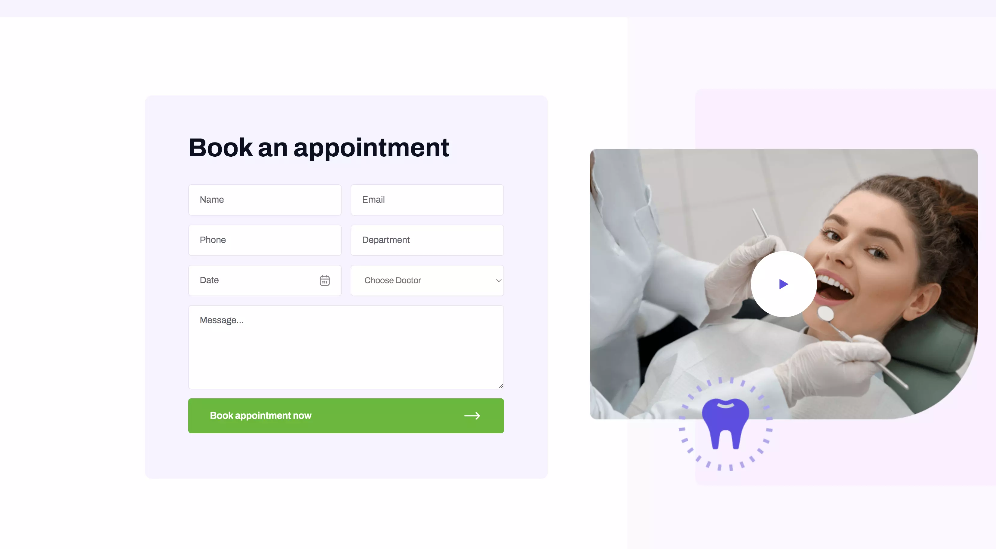 Dental office web site visual example part 4, book an appointment