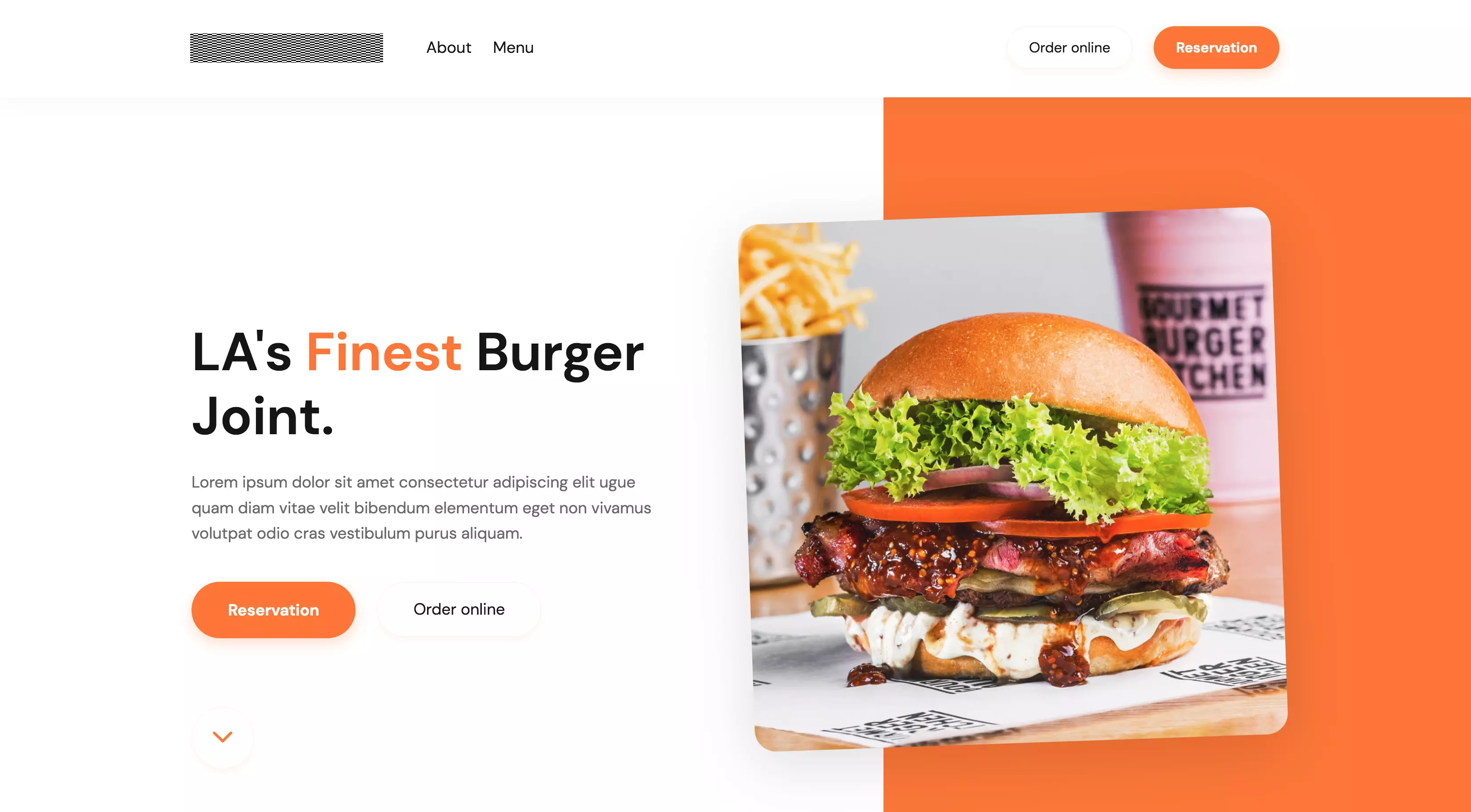 Restaurant A web site visual example part 1, hamburger on display